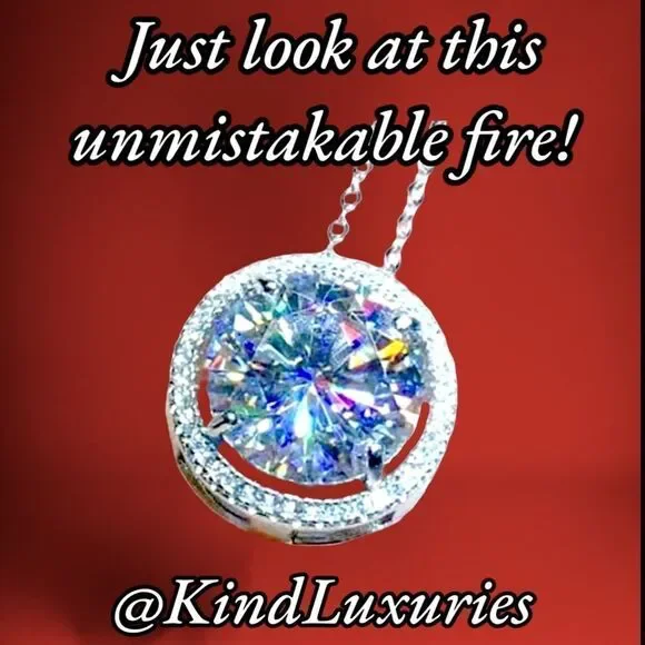 💎277💎 5ct Diamond Moissanite Halo Pendant Necklace 14K White Gold + Sterling